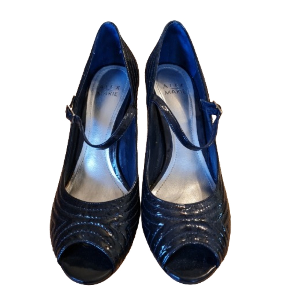 Alex Marie peek a boo heels in black with straps Sz 8.5 Heel 3 1/4 inches GUC